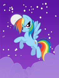 Size: 4981x6577 | Tagged: safe, artist:sandra626, rainbow dash, pegasus, pony, absurd resolution, cloud, flying, moon, solo, stars