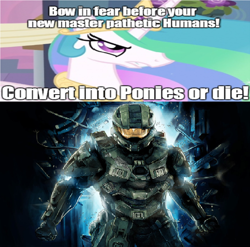 Size: 1036x1024 | Tagged: safe, princess celestia, alicorn, pony, exploitable meme, halo (series), humanity fuck yeah, master chief, meme, xenolestia