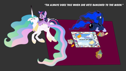 Size: 960x540 | Tagged: safe, princess celestia, princess luna, twilight sparkle, alicorn, pony, monopoly, monopony