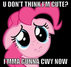 Size: 500x467 | Tagged: safe, pinkie pie, earth pony, pony, female, happy, image macro, inverted mouth, mare, pink coat, pink mane