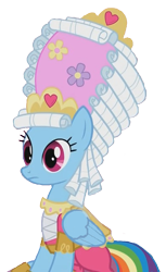 Size: 397x647 | Tagged: safe, edit, edited screencap, screencap, rainbow dash, pegasus, pony, swarm of the century, background removed, fabulous, mare antoinette, marie antoinette, rainbow dash always dresses in style, simple background, sitting, solo, transparent background, wig