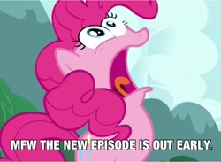 Size: 2048x1500 | Tagged: safe, screencap, pinkie pie, earth pony, pony, too many pinkie pies, episode, hype, image macro, pinkie frogmouth