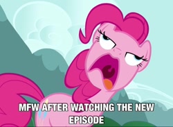 Size: 1024x748 | Tagged: safe, screencap, pinkie pie, earth pony, pony, too many pinkie pies, episode, faic, hype, i came, image macro, implied orgasm, pinkie frogmouth