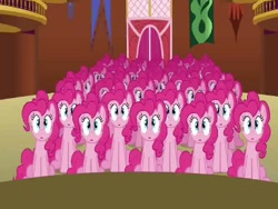 Size: 384x288 | Tagged: safe, screencap, pinkie pie, earth pony, pony, too many pinkie pies, clone, fun fun fun, multeity, pinkie clone