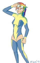 Size: 679x1072 | Tagged: safe, artist:tggeko, rainbow dash, humanized, leotard, wonderbolt trainee uniform, wonderbolts