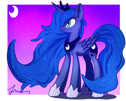 Size: 2200x1760 | Tagged: safe, artist:atmosseven, princess luna, alicorn, pony, moon, night, solo, stars