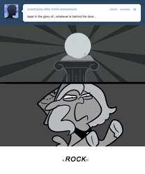 Size: 666x800 | Tagged: safe, artist:egophiliac, princess luna, alicorn, pony, cartographer's cap, column, element of harmony, filly, grayscale, hat, lunar stone, monochrome, moonstuck, orb, solo, woona, woonoggles, younger