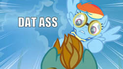 Size: 960x540 | Tagged: safe, edit, edited screencap, screencap, lightning dust, rainbow dash, pegasus, pony, wonderbolts academy, dat butt, image macro, meme