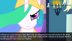 Size: 1280x720 | Tagged: safe, princess celestia, alicorn, pony, celestia hate, meta, redpilled-mlp-headcanons, solo, tyrant celestia