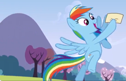 Size: 546x352 | Tagged: safe, screencap, rainbow dash, pegasus, pony, wonderbolts academy, blue coat, female, incorrect leg anatomy, mare, multicolored mane, solo