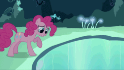 Size: 400x225 | Tagged: safe, screencap, pinkie pie, earth pony, pony, too many pinkie pies, animated, cave, cave pool, clone, duo, mind screw, mirror pool, multeity, pinkie clone, too much pink energy is dangerous