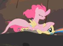 Size: 207x152 | Tagged: safe, fluttershy, pinkie pie, earth pony, pegasus, pony, duo, duo female, female, lowres, mare, pink coat, pink mane, yellow mane