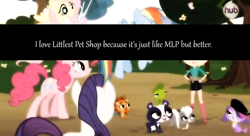 Size: 500x271 | Tagged: safe, fluttershy, pinkie pie, rainbow dash, rarity, dog, gecko, hedgehog, human, panda, skunk, littlest pet shop, meta, neighsayers everywhere, pony confession, shitstorm