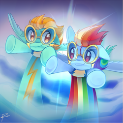 Size: 601x601 | Tagged: safe, artist:pekou, lightning dust, rainbow dash, pegasus, pony, wonderbolts academy, duo, duo female, female, goggles, wonderbolt trainee uniform