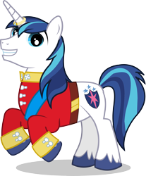 Size: 2386x2880 | Tagged: safe, shining armor, pony, unicorn, a canterlot wedding, castle creator, clothes, cute, grin, happy, official, shining adorable, smiling, solo, uniform