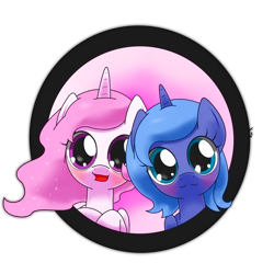 Size: 1360x1360 | Tagged: safe, artist:hoyeechun, princess celestia, princess luna, alicorn, pony, blushing, cewestia, cute, cutelestia, filly, lunabetes, open mouth, woona