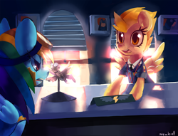 Size: 1188x907 | Tagged: safe, artist:mewball, rainbow dash, spitfire, pegasus, pony, wonderbolts academy, scene interpretation, wonderbolt trainee uniform