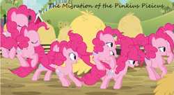 Size: 641x351 | Tagged: safe, screencap, pinkie pie, earth pony, pony, too many pinkie pies, clone, female, fun fun fun, mare, migration, multeity, pinkie clone, science, too much pink energy is dangerous