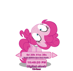 Size: 617x597 | Tagged: safe, pinkie pie, earth pony, pony, too many pinkie pies, animated, clock, flash