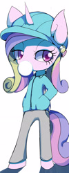 Size: 1329x3329 | Tagged: safe, artist:skippy_the_moon, princess cadance, anthro, semi-anthro, ambiguous facial structure, bubblegum, clothes, jacket, pixiv, solo