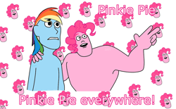 Size: 1024x634 | Tagged: safe, pinkie pie, rainbow dash, earth pony, pony, too many pinkie pies, toy story, x x everywhere