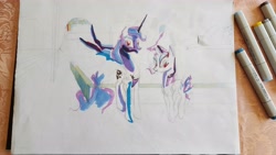 Size: 5312x2988 | Tagged: safe, artist:explonova, princess luna, rarity, alicorn, pony, unicorn, copic, duo, female, mare, marker, marker drawing, markers, traditional art, wip