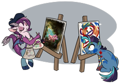 Size: 4281x2952 | Tagged: source needed, safe, artist:jadedjynx, princess cadance, shining armor, twilight sparkle, oc, oc:mirage, oc:tiebreaker, alicorn, draconequus, earth pony, pony, unicorn, absurd resolution, fine art parody, paintbrush, painting, ponycon