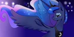 Size: 3000x1500 | Tagged: safe, artist:haden-2375, princess luna, alicorn, pony, crying, sad, solo, spread wings