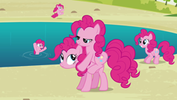 Size: 1280x720 | Tagged: safe, screencap, pinkie pie, earth pony, pony, too many pinkie pies, clone, clones, lidded eyes, out of context, pinkie clone, ponies riding ponies