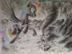 Size: 1280x960 | Tagged: safe, artist:yalcahoon, rainbow dash, pegasus, pony, charcoal drawing, tornado, traditional art