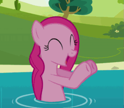 Size: 731x641 | Tagged: safe, screencap, pinkie pie, earth pony, pony, too many pinkie pies, animated, cropped, cute, diapinkes, female, mare, solo, splash, water, wet mane