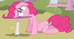Size: 723x380 | Tagged: safe, screencap, pinkie pie, earth pony, pony, too many pinkie pies, female, mare, pink coat, pink mane, solo