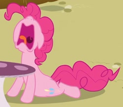 Size: 658x573 | Tagged: safe, screencap, pinkie pie, earth pony, pony, too many pinkie pies, female, mare, pink coat, pink mane, solo