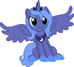 Size: 2000x1807 | Tagged: safe, artist:arifproject, princess luna, alicorn, pony, :3, catface, cute, filly, s1 luna, simple background, sitting, sitting catface meme, solo, spread wings, transparent background, vector, woona, younger