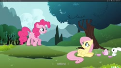 Size: 1920x1080 | Tagged: safe, screencap, angel bunny, fluttershy, pinkie pie, earth pony, pegasus, pony, too many pinkie pies, youtube caption