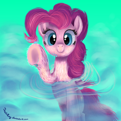 Size: 2000x2000 | Tagged: safe, artist:deathpwny, pinkie pie, earth pony, pony, cave, cave pool, fluffy, mirror pool, water, wet