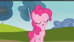 Size: 1920x1080 | Tagged: safe, screencap, pinkie pie, earth pony, pony, too many pinkie pies, fourth wall, youtube caption