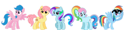 Size: 900x218 | Tagged: safe, artist:kaiilu, firefly, patch (g1), rainbow dash, rainbow dash (g3), earth pony, pegasus, pony, g1, g3, my little pony tales, g1 to g4, g3 to g4, generation leap, simple background, sunglasses, transparent background