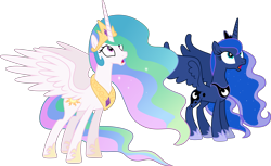 Size: 9780x6000 | Tagged: safe, artist:gamemasterluna, princess celestia, princess luna, alicorn, pony, equestria games (episode), absurd resolution, open mouth, shocked, simple background, spread wings, transparent background, vector