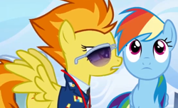 Size: 550x336 | Tagged: safe, screencap, rainbow dash, spitfire, pegasus, pony, wonderbolts academy, sunglasses