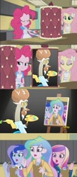 Size: 593x1354 | Tagged: safe, edit, edited screencap, screencap, dean cadance, discord, fluttershy, pinkie pie, princess cadance, princess celestia, princess luna, principal celestia, vice principal luna, equestria girls, friendship games, what about discord?, bob ross, cake, crossing the memes, discord's painting, draconiross, exploitable meme, food, inside the cake meme, meme