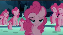 Size: 1920x1080 | Tagged: safe, screencap, pinkie pie, earth pony, pony, too many pinkie pies, fun fun fun, lidded eyes, youtube caption