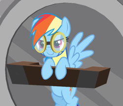 Size: 821x705 | Tagged: safe, screencap, rainbow dash, pegasus, pony, wonderbolts academy, cropped, dizzitron, goggles, solo, wonderbolt trainee uniform