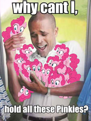 Size: 450x600 | Tagged: safe, pinkie pie, earth pony, pony, fun fun fun, image macro, meme, multeity, why can't i hold all these x