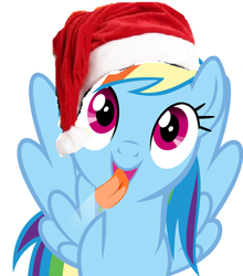 Size: 500x568 | Tagged: safe, edit, rainbow dash, pegasus, pony, hat, santa hat, tongue out