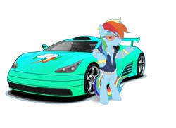 Size: 1024x744 | Tagged: safe, artist:zeronitan, rainbow dash, pegasus, pony, bipedal, car, supercar