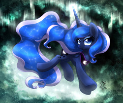 Size: 2035x1700 | Tagged: safe, artist:joakaha, princess luna, alicorn, pony, looking at you, magic, smiling, solo