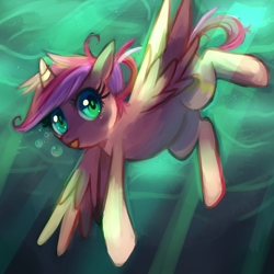 Size: 1280x1280 | Tagged: safe, artist:cherivinca, princess cadance, alicorn, pony, female, horn, solo, underwater