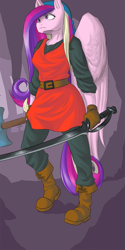 Size: 500x1000 | Tagged: safe, artist:wookylee, princess cadance, alicorn, anthro, plantigrade anthro, cadence (crypt of the necrodancer), crypt of the necrodancer, female, pun, solo, sword, visual pun, weapon