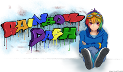 Size: 1700x991 | Tagged: safe, artist:sonicrainboom93, rainbow dash, clothes, goggles, graffiti, hoodie, humanized